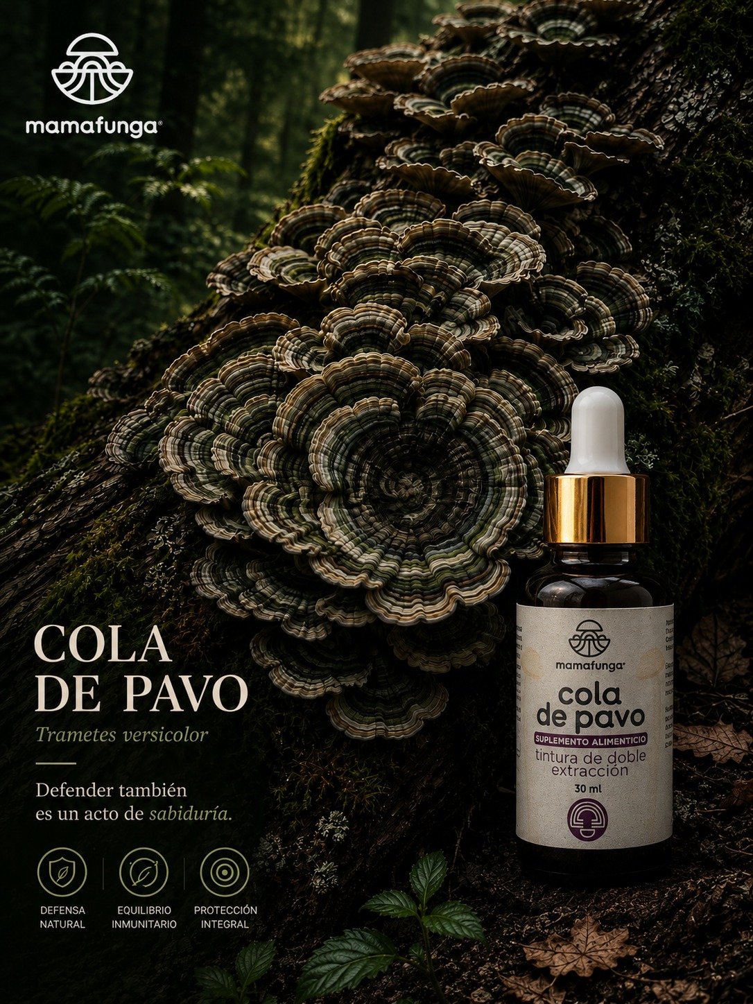 Cola de Pavo Mamafunga · Trametes versicolor · Defender tambien es un acto de sabiduria