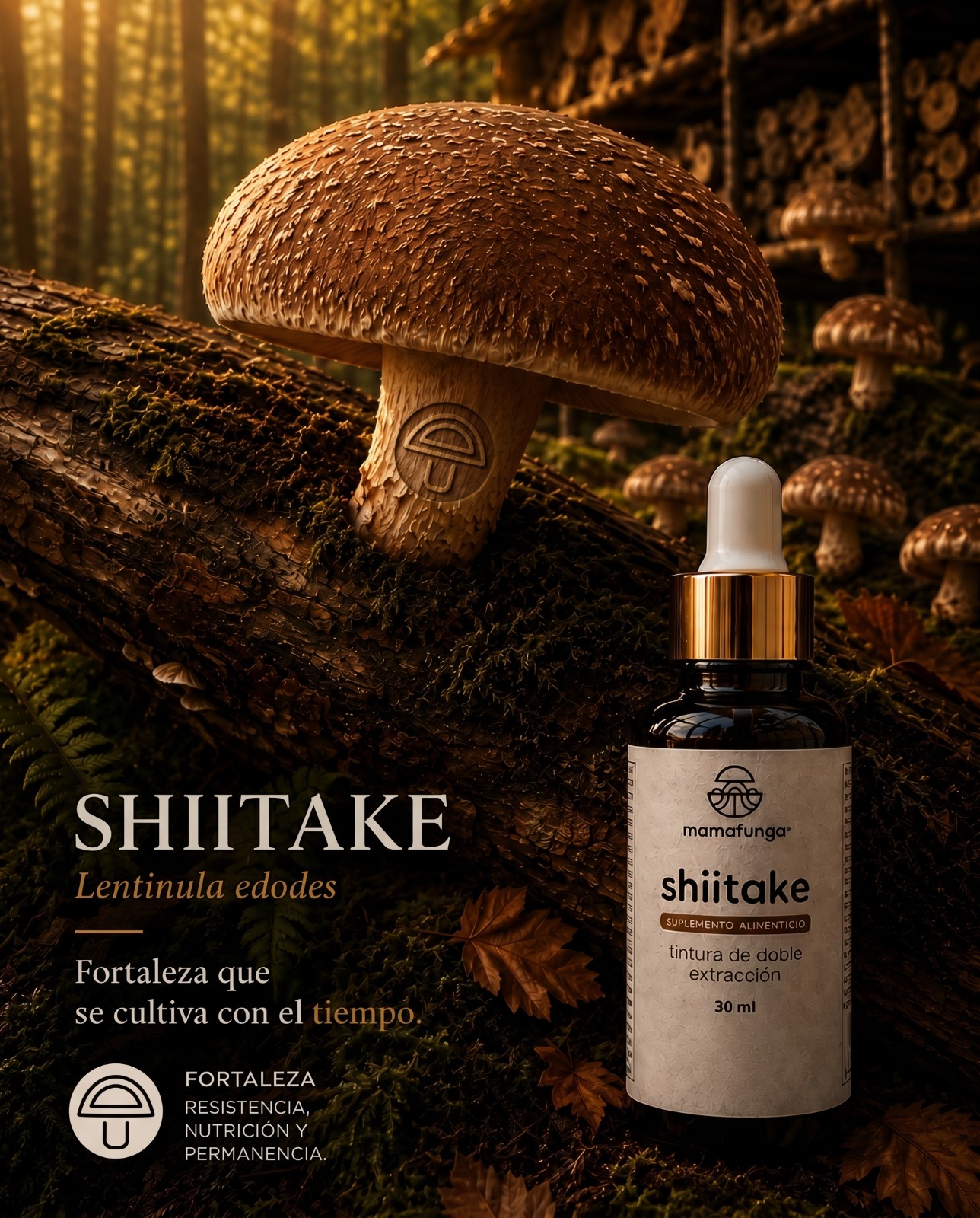 Shiitake Mamafunga · Lentinula edodes · Fortaleza que se cultiva con el tiempo